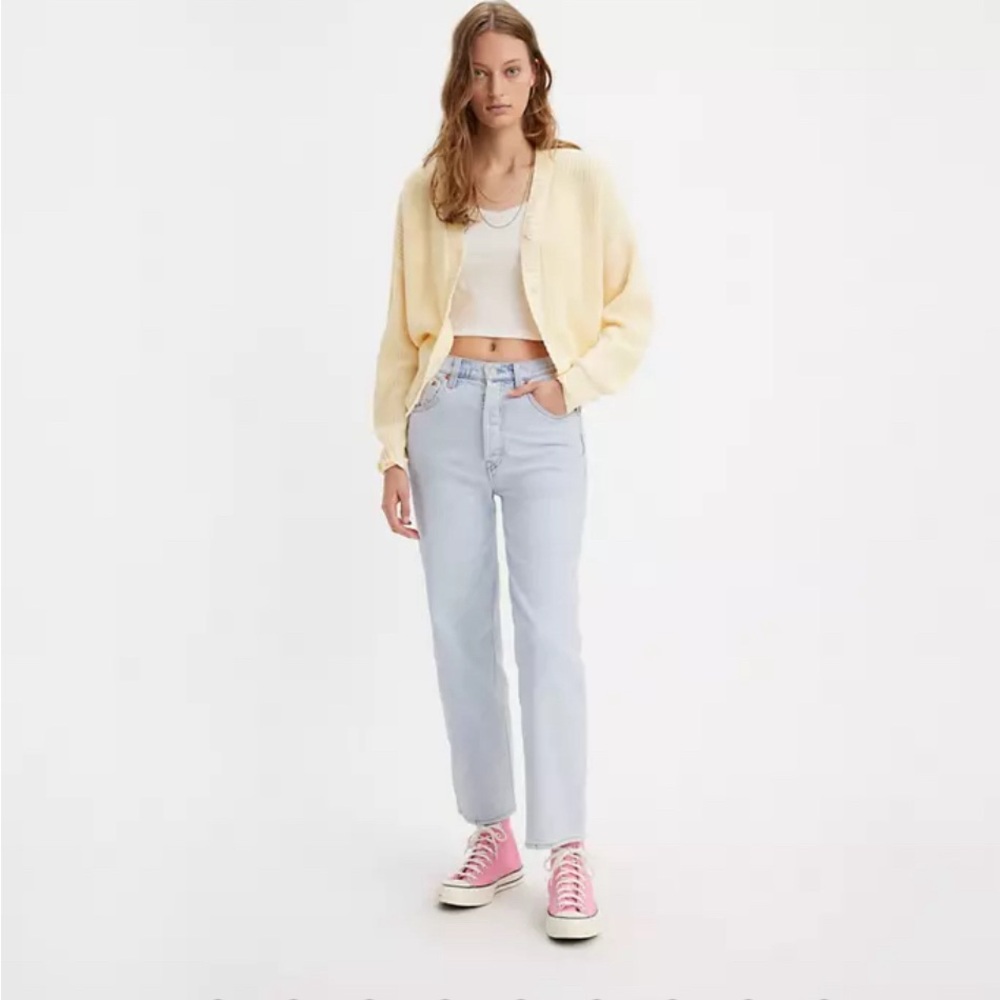 Custom altered Levi’s ribcage straight leg high waisted light wash jeans